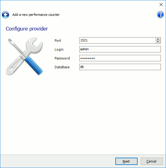 Monitoring server performance in LoadComplete: Configure your data provider (Sample view for the Oracle Statistics provider)