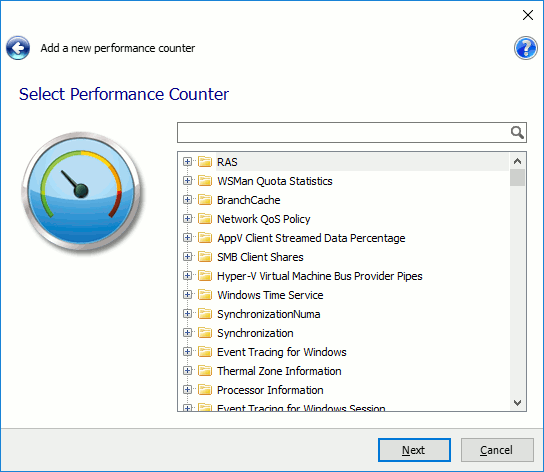 Monitoring server performance in LoadComplete: Select performance counter