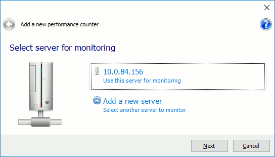 Monitoring server performance in LoadComplete: Select a server for monitoring