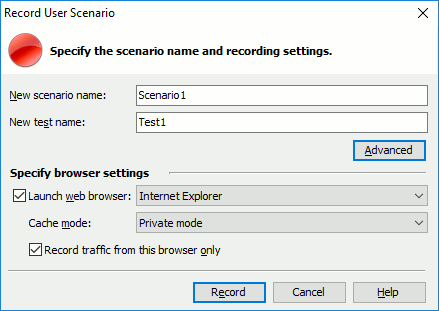 The Record User Scenario dialog.