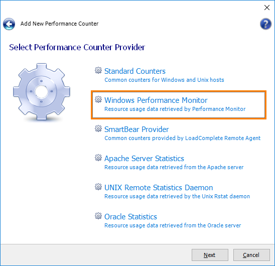 Select the Windows Performance Monitor provider