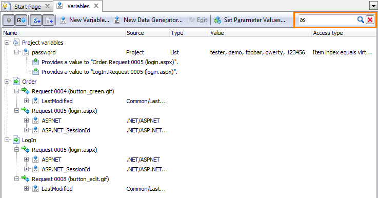 Quick search in the Variables editor in LoadComplete