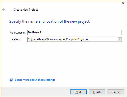 Create New Project Dialog