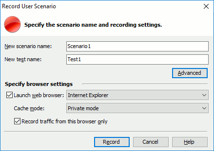 The Record User Scenario Dialog