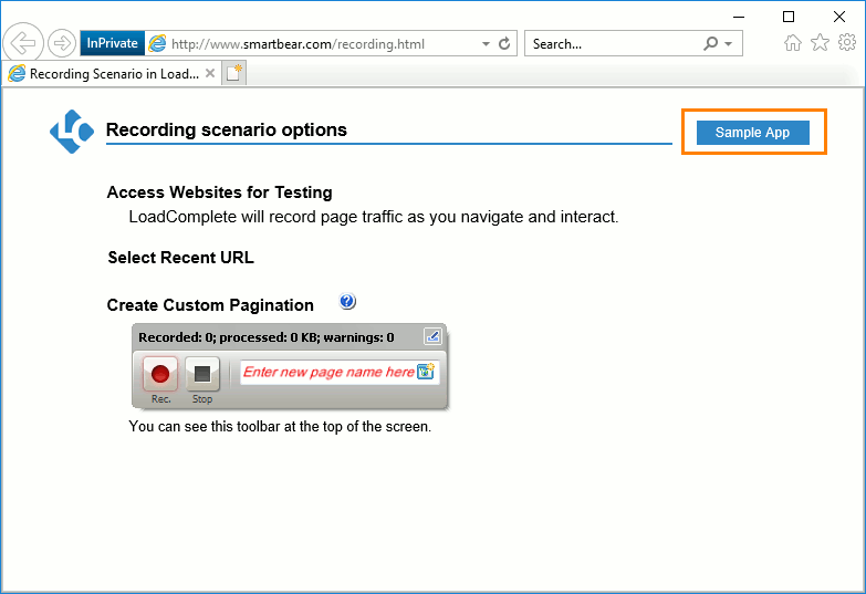 The Recording Scenario With LoadComplete web page