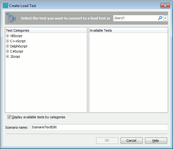 Select Test Dialog in TestComplete