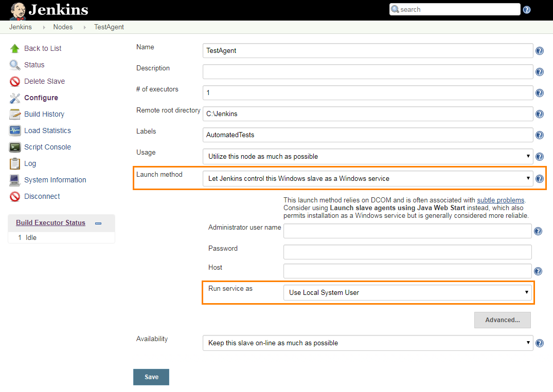 LoadComplete integration with Jenkins: Configuring Jenkins slave agent to run as a service