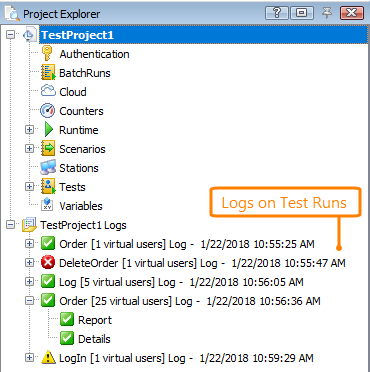 Test results in the Project Explorer