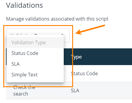 Select validation type