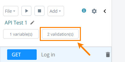 API Test editor - Validations button