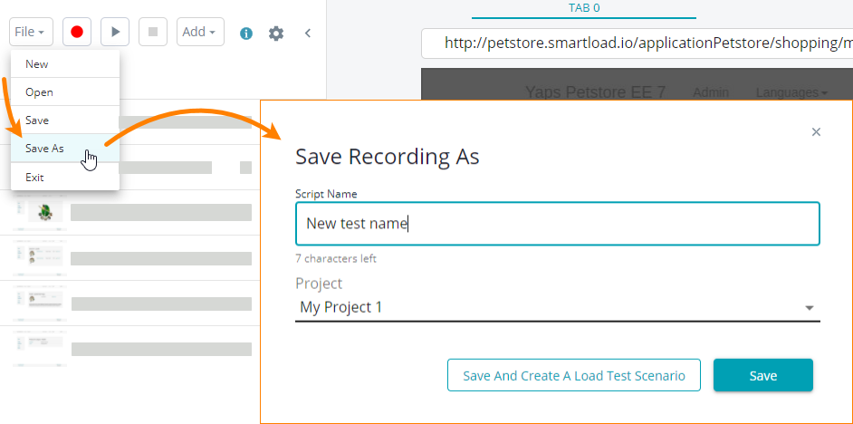 Save a UI test under a new name