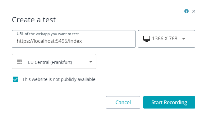 Start recording a test of a local web app