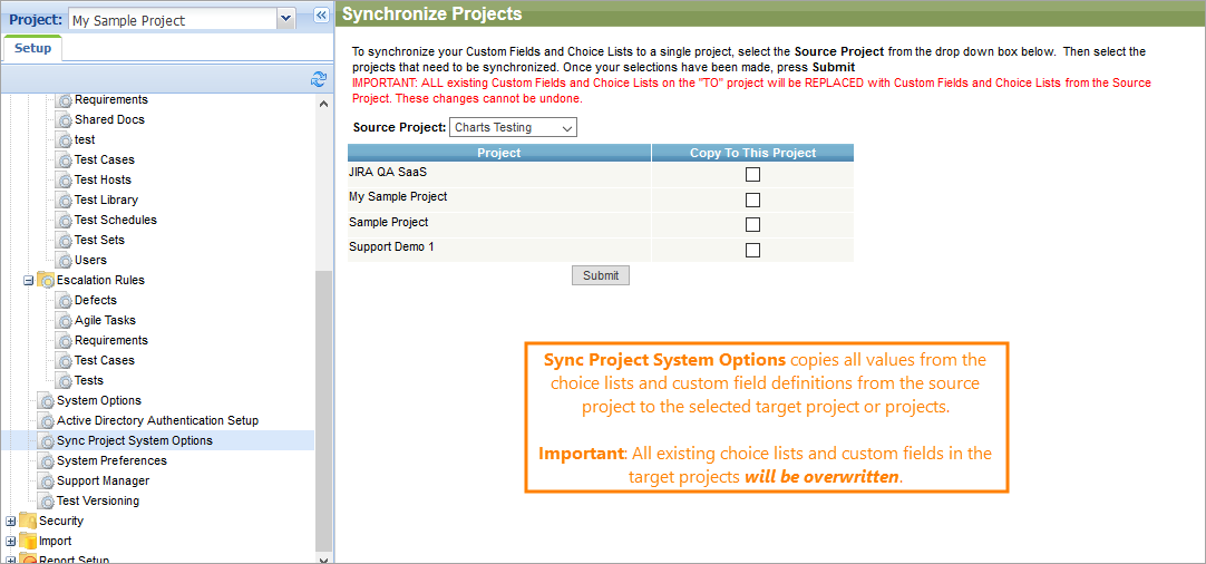 Sync Project System Options