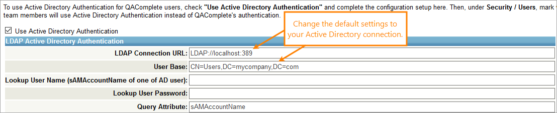 The LDAP Active Directory Authentication section