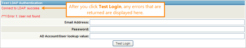 The Test LDAP Authentication section