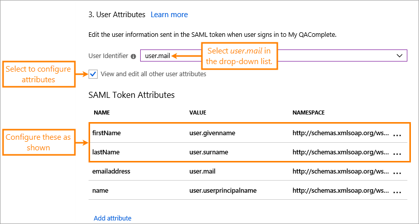 Azure: SAML token attributes