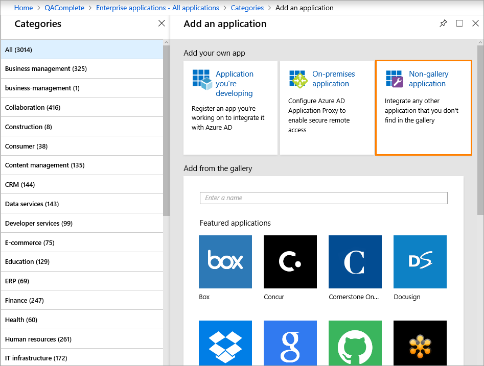 Azure Active Directory: The Non-gallery application button