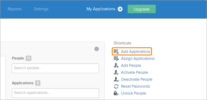 Single Sign-On: The Add Applications shortcut in Okta