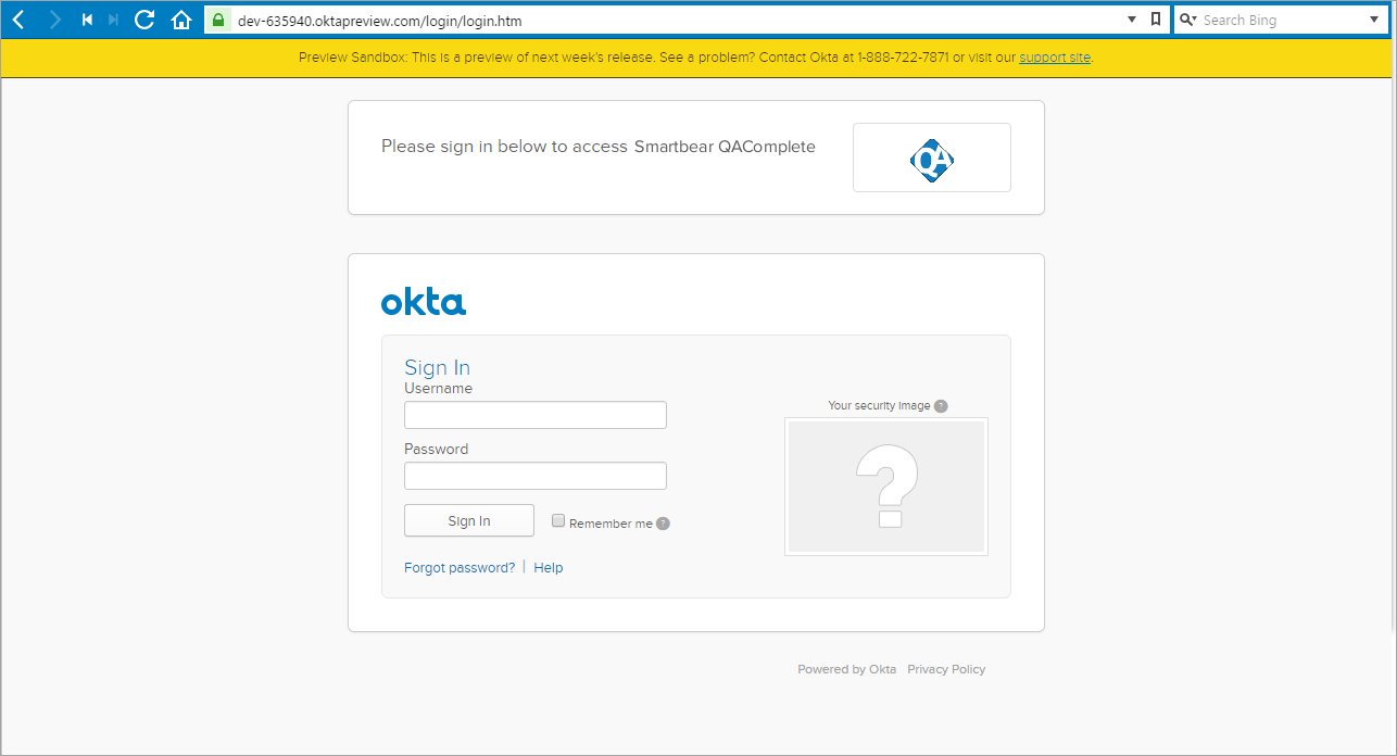 Single Sign-On: Okta logon screen