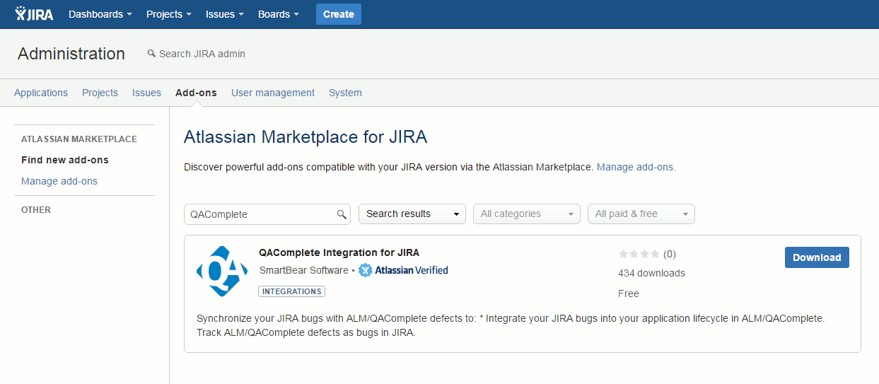 QAComplete integration with JIRA: QAComplete Integration for JIRA Plugin in Atlassian Marketplace