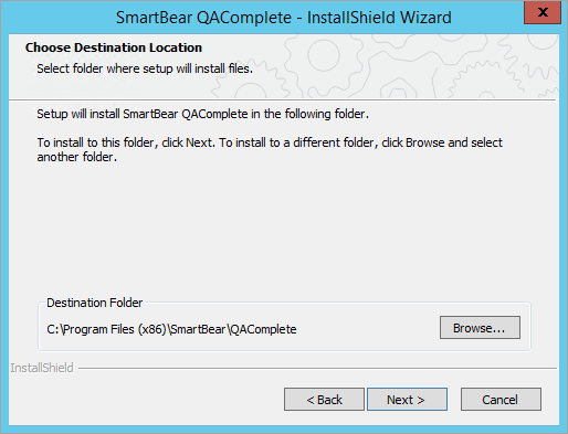 Installing QAComplete: Specify the product target folder