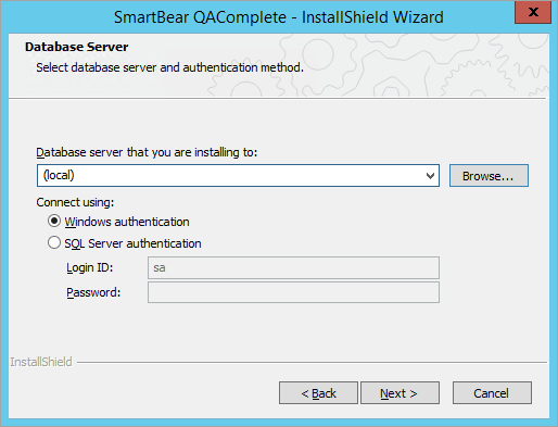 Installing QAComplete: Create a new database