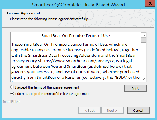 Installing QAComplete: Read EULA