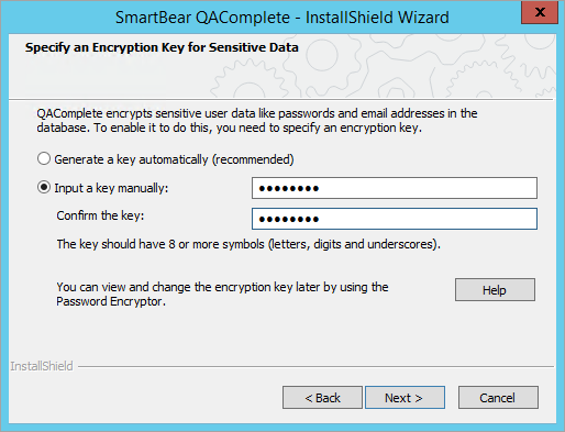 Installing QAComplete: Use existing encryption key