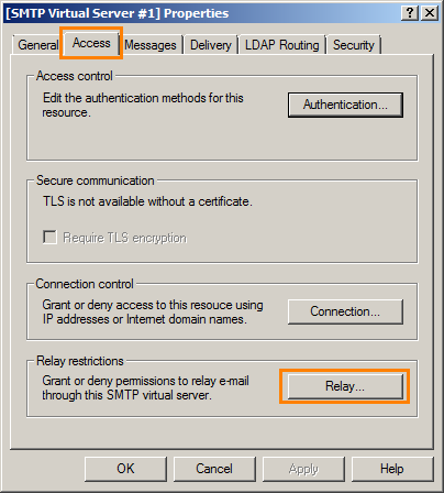 Installing QAComplete: Configure permissions to relay emails through the SMTP server