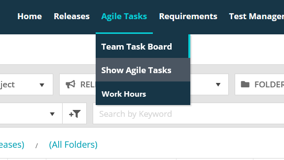 Agile Tasks: The Show Agile Tasks link on the toolbar