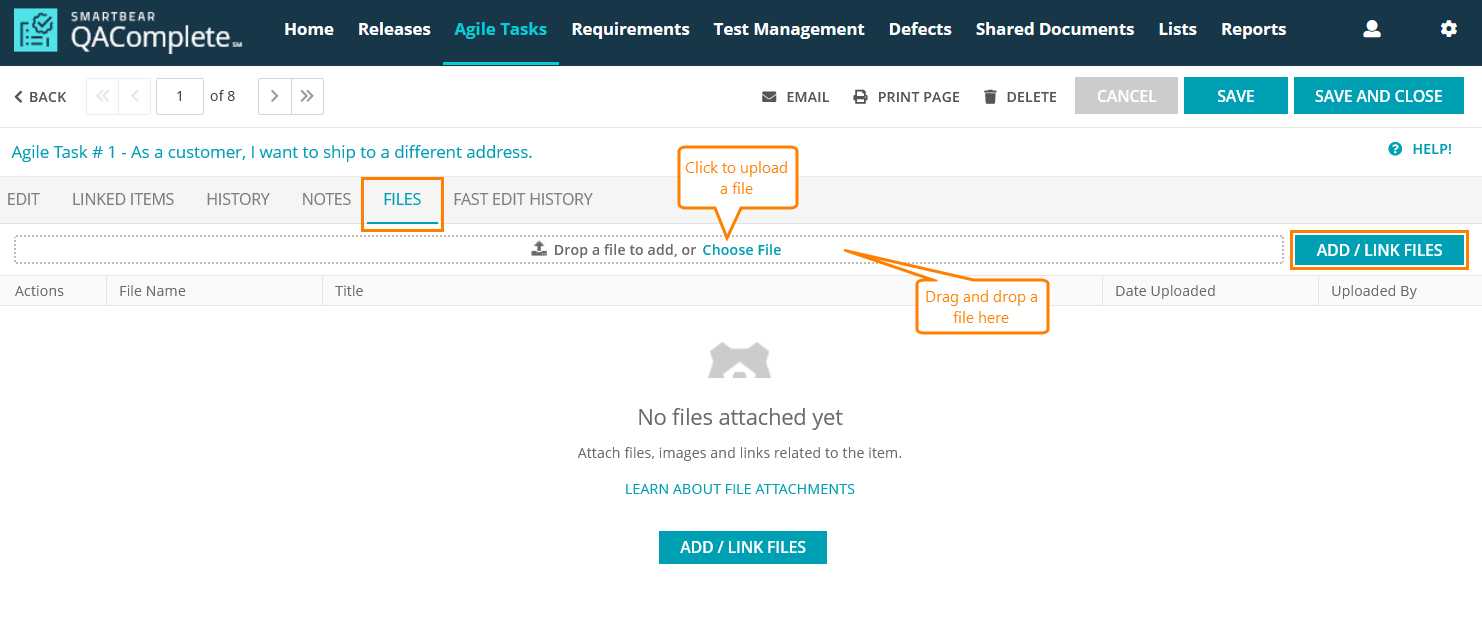 Edit Agile Task: The Add Attachments form
