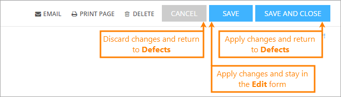 The Cancel and Save buttons on the Edit Defect form