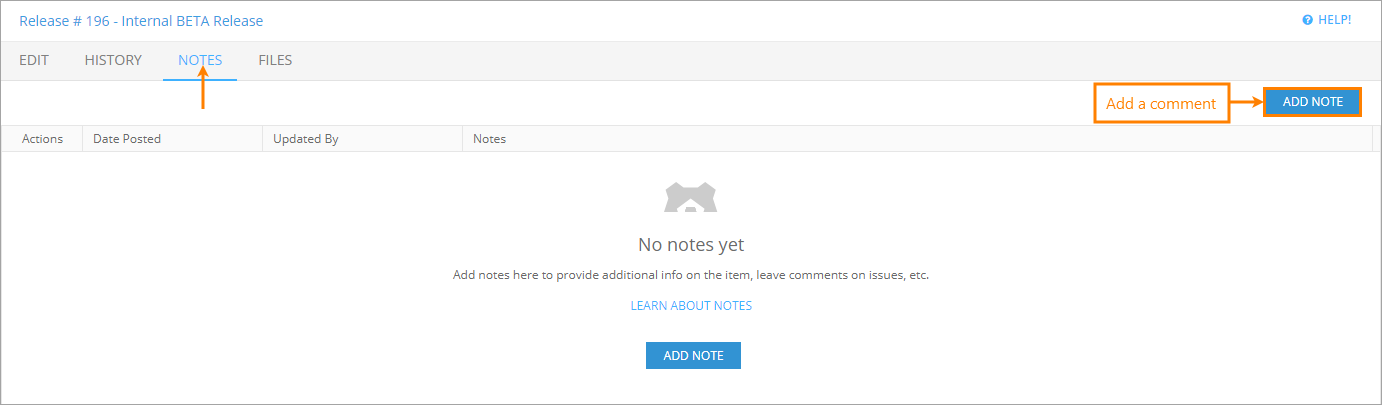 Edit Release: The Notes tab