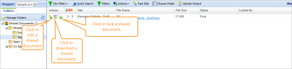 Shared Documents: Actions for a specific shared document