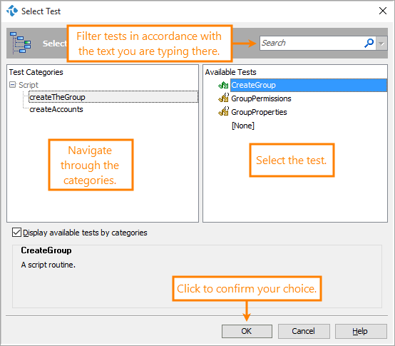 TestComplete: The Select Test dialog