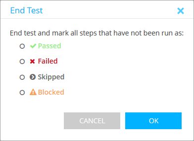 The end test dialog