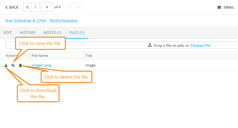 Edit Test Schedule: Download, view or delete the file