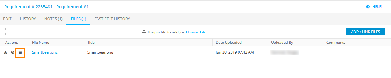 Files tab: The Delete button