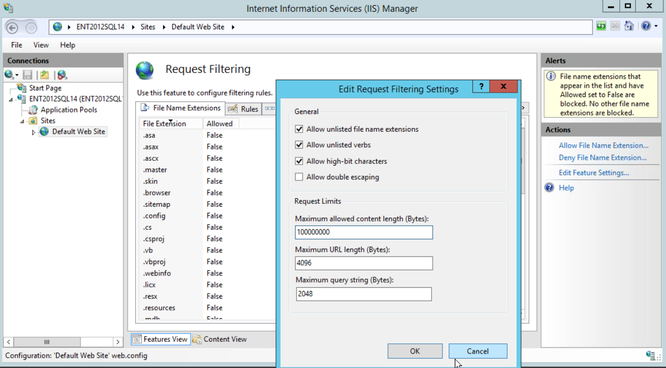 Installing QAComplete: Set the attachment size