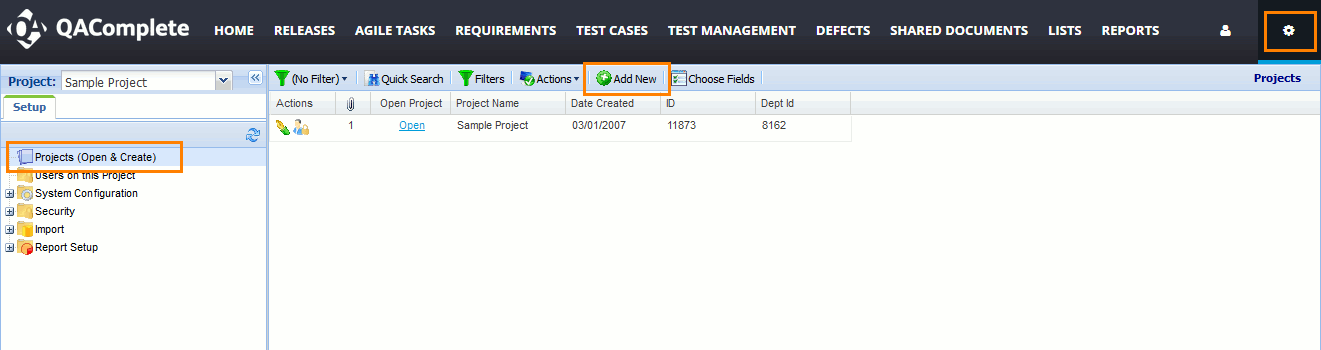 QAComplete Administrator Tutorial: Click to add a new project QAComplete Administrator Tutorial: Click to add a new project