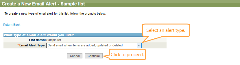 Email Alerts: The Add New button