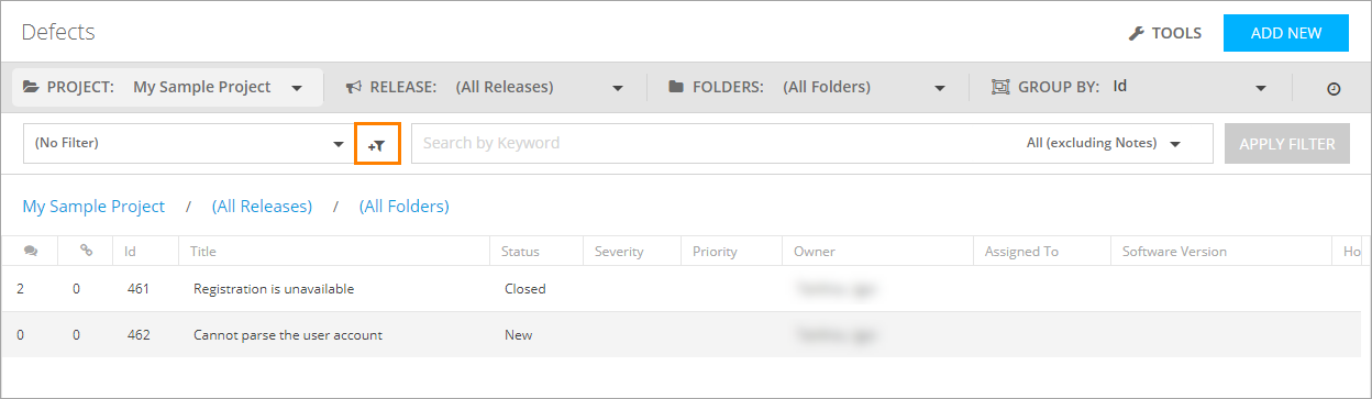 The Filters icon