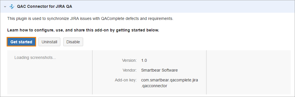 QAComplete integration with JIRA: The Get started button QAComplete integration with JIRA: The Get started button