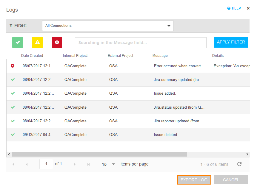 JIRA synchronization logs in QAComplete: Mapping links JIRA synchronization logs in QAComplete: Mapping links