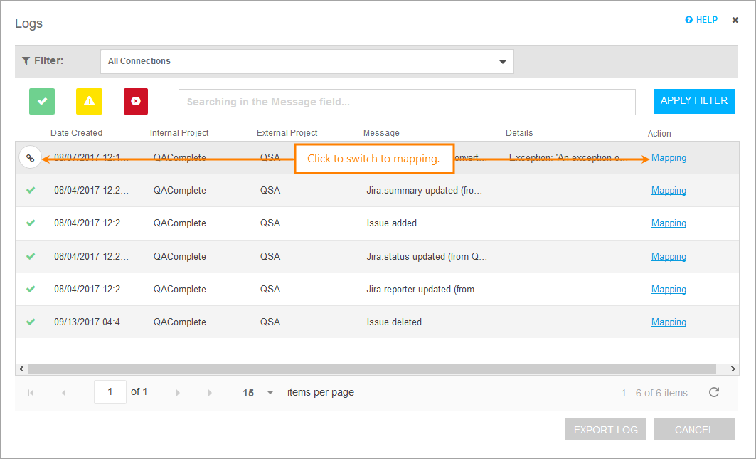 JIRA synchronization logs in QAComplete: Mapping links JIRA synchronization logs in QAComplete: Mapping links