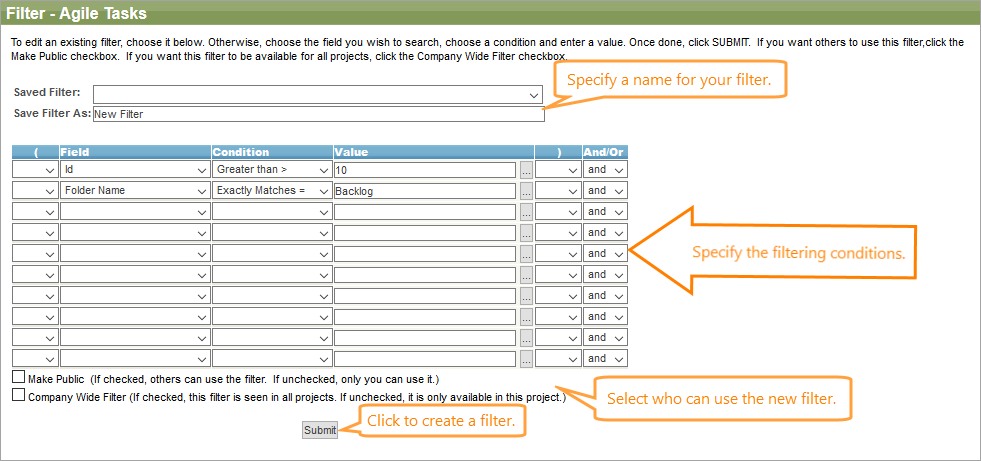The Filter form The Filters form