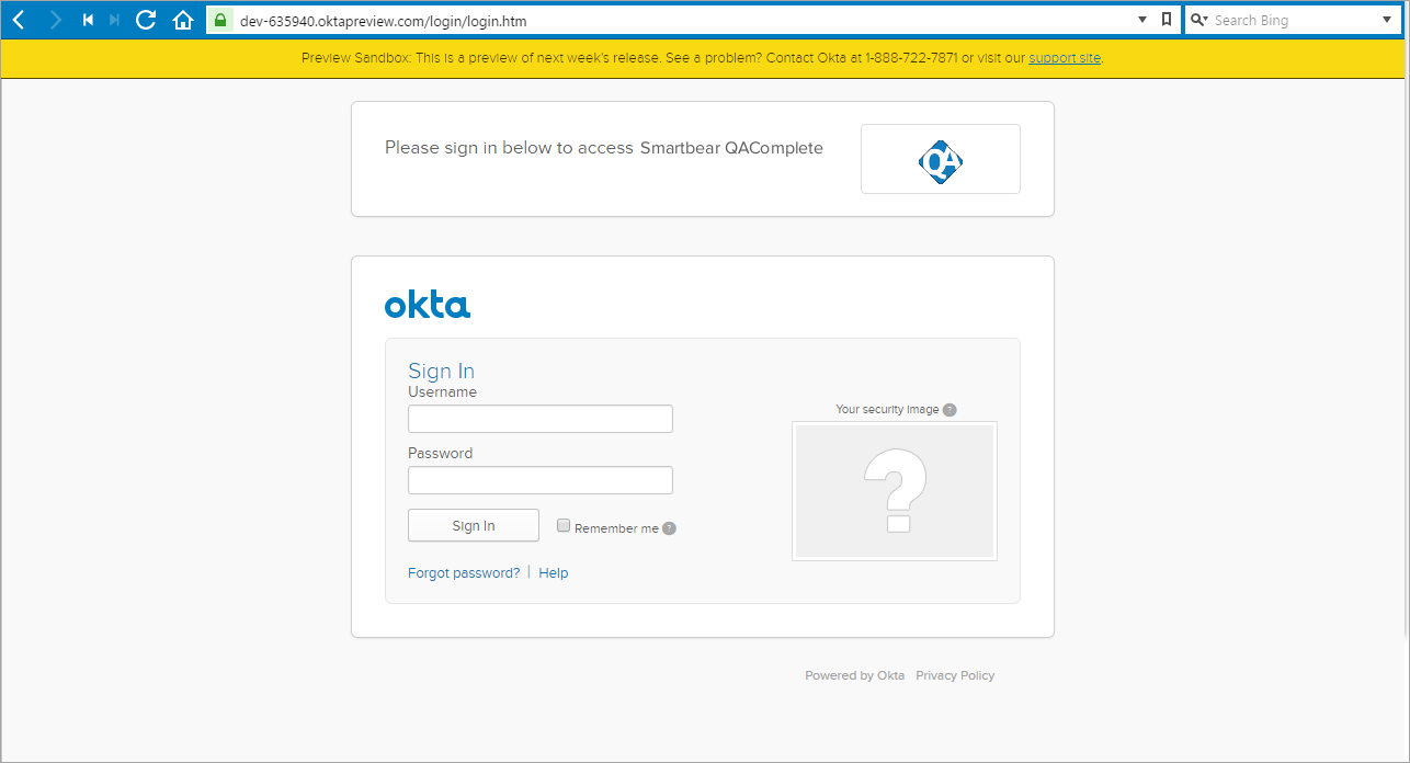 Single Sign-On: Okta logon screen Single Sign-On: Okta logon screen