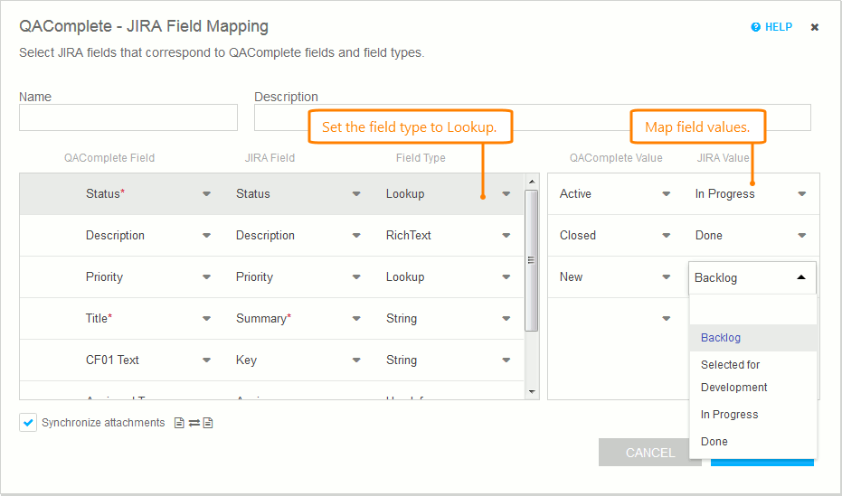QAComplete integration with JIRA: Mapping lookup fields QAComplete integration with JIRA: Mapping lookup fields