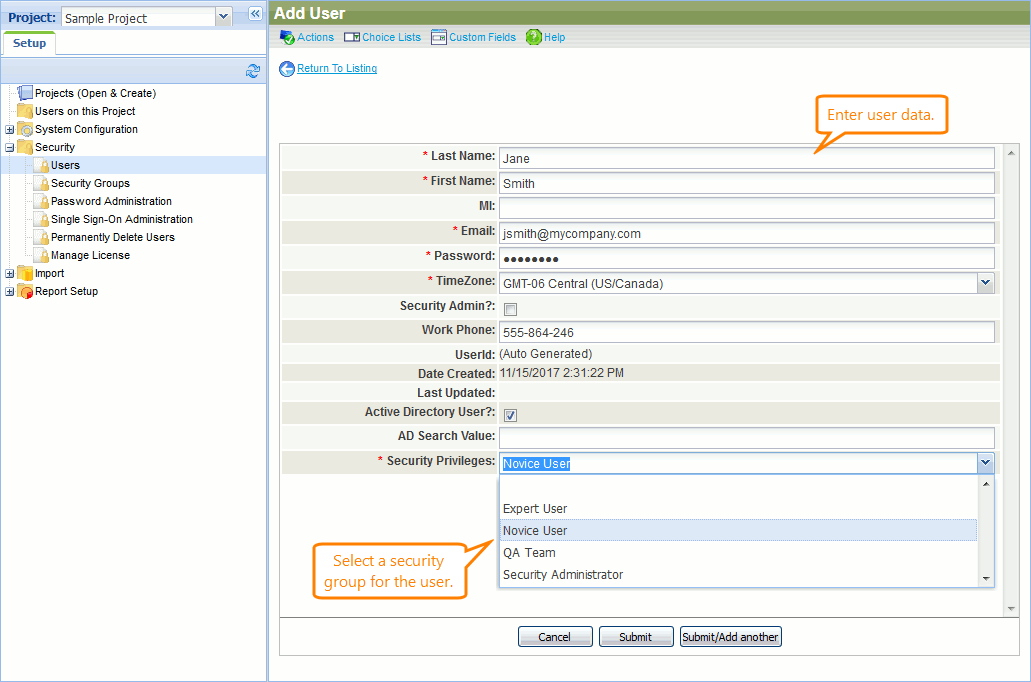 QAComplete Administrator Tutorial: Enter user data QAComplete Administrator Tutorial: Enter user data