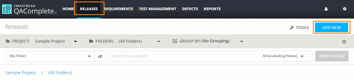 QAComplete User Tutorial: Click to add a new release QAComplete User Tutorial: Click to add a new release